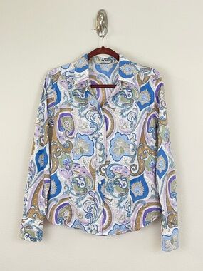 ETRO Slim Fit Pastel Paisley Stretch Poplin Button-Up Shirt Size 46/10